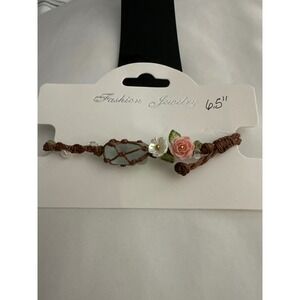 Unbranded Macrame Flower Bracelet Womens 6.5 Brown NWT Sea Glass‎ Rose Boho